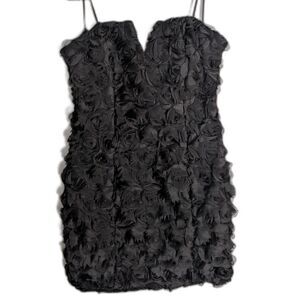 DO+BE Black Rosette Textured Mini Dress Strapless Size L NWT